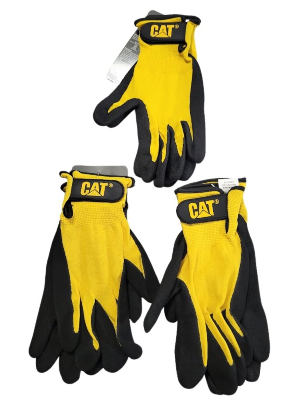Bundle 3 Pair CAT NWT Black & Yellow Adjustable Wrist Work Gloves Men's Unisex L